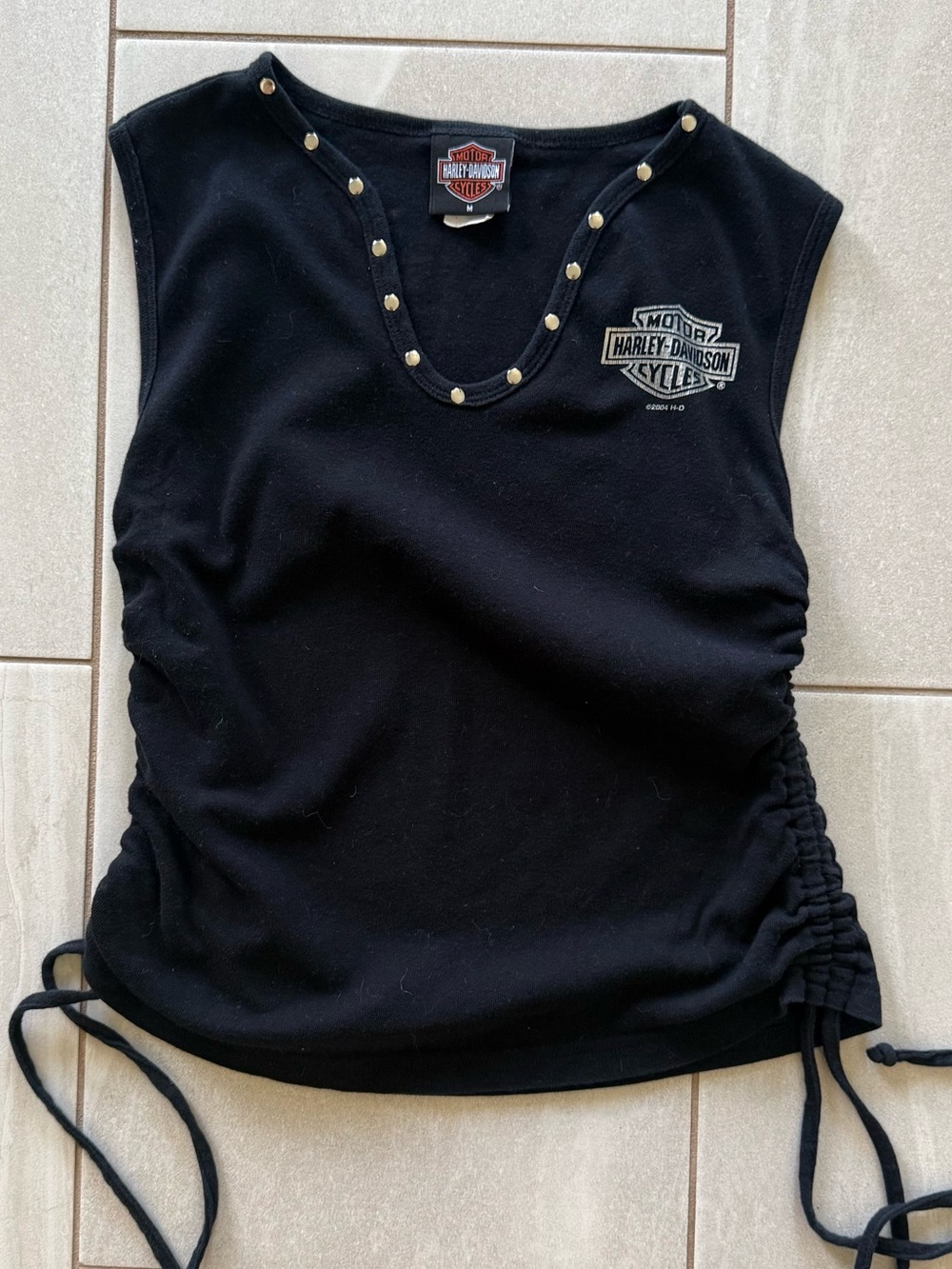 Harley Davidson Womens M 2004 Y2K Studded Ruched Biker Tank Top (slim fit)